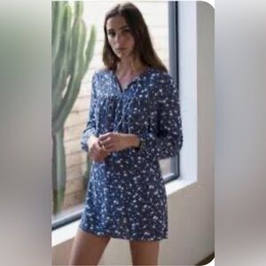 Reformation Navy Blue Floral Shift Dress with Button Front